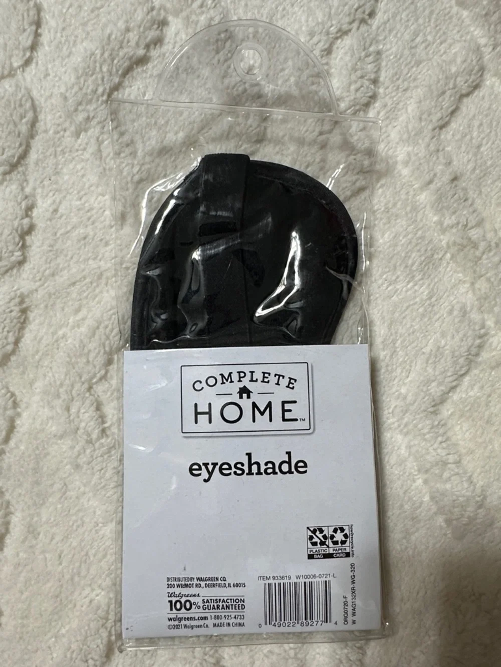 Complete HOME Black Rest Sleep Fleece Backed Eyeshade Eye mask
